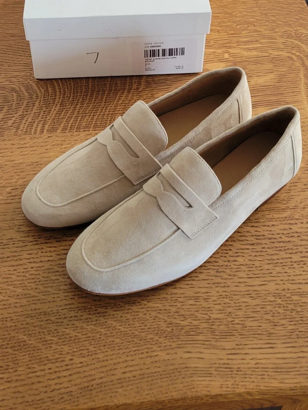 Quince Beige Suede Penny Loafers